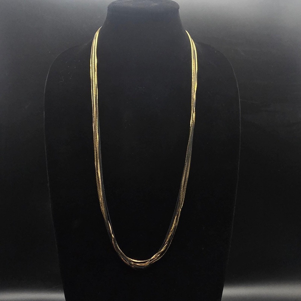 Black Gold Tone Layered Chain Necklace Vintage Costume Jewelry